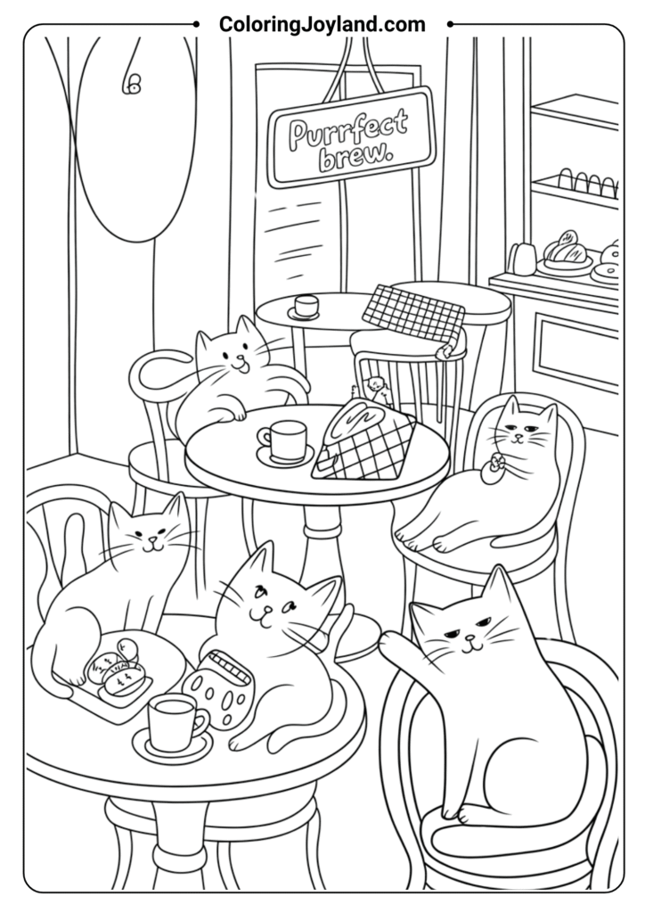 Cat Cafe cat coloring pages printable