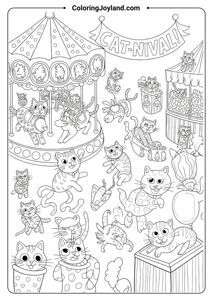 Cat Carnival printable cat coloring pages