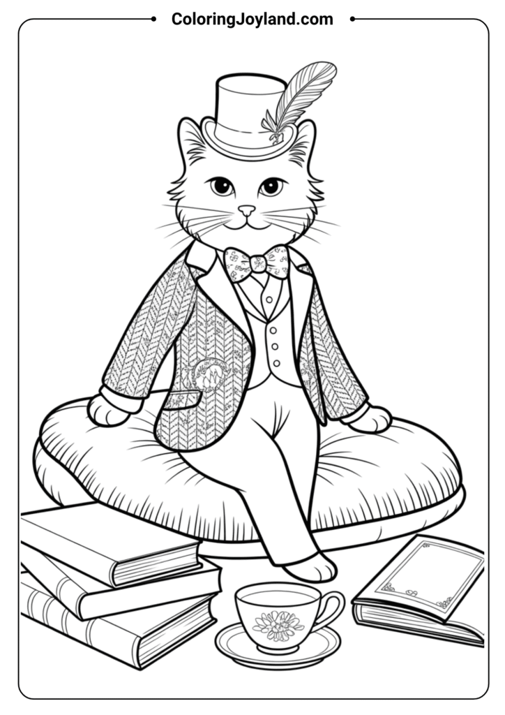 Cat Couture Cat Castle coloring pages with floral design