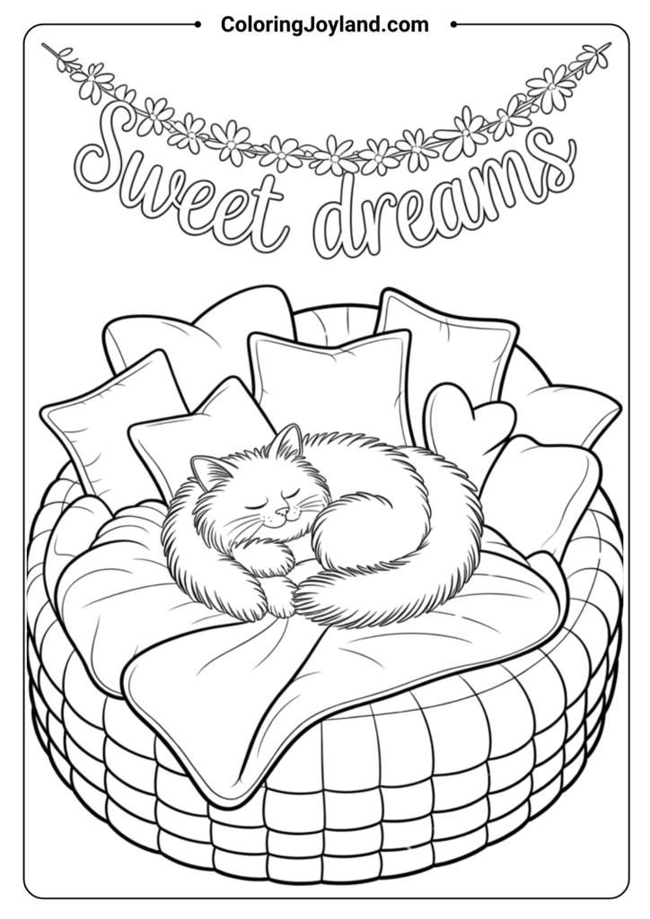 Cat Nap coloring sheet for kids free PDF