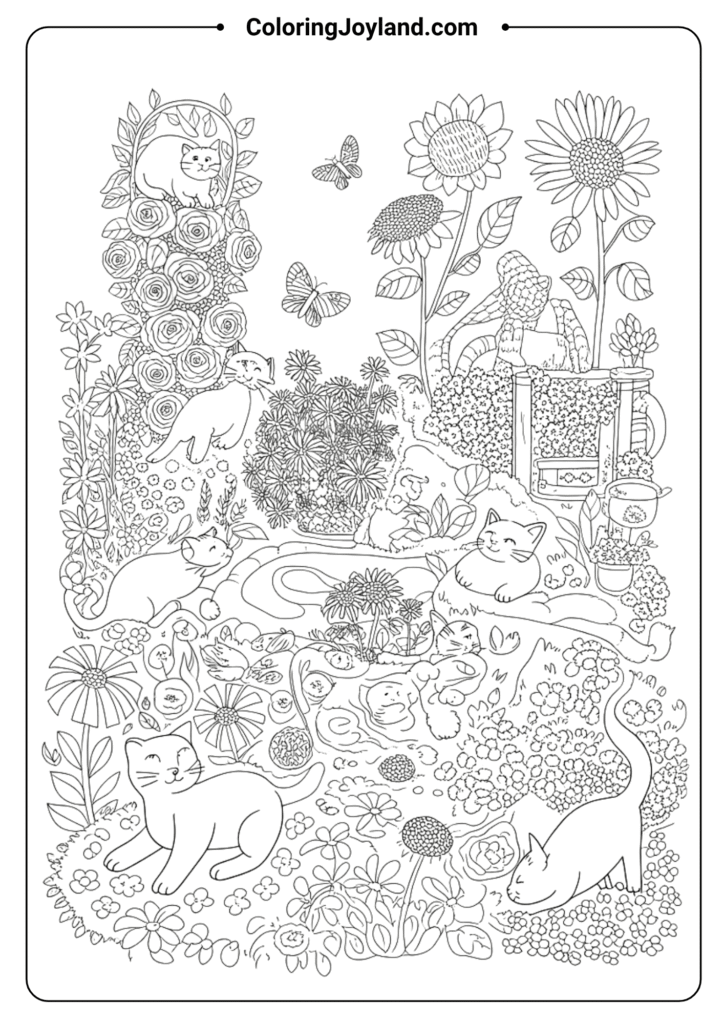 Cat-tastic Garden coloring pages