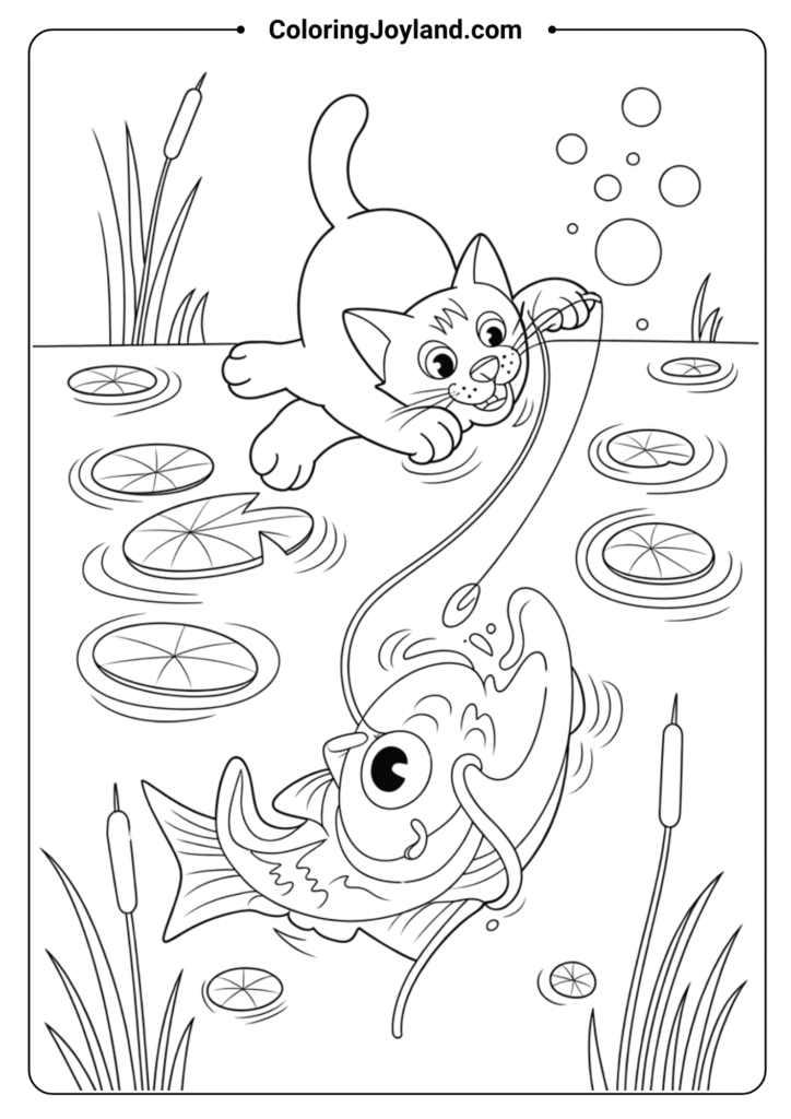 Catfish Catch Realistic cat drawings to color