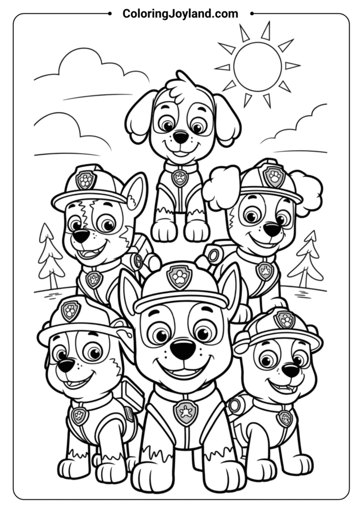 Classic Paw Patrol Team Lineup Paw Patrol Coloring Pages