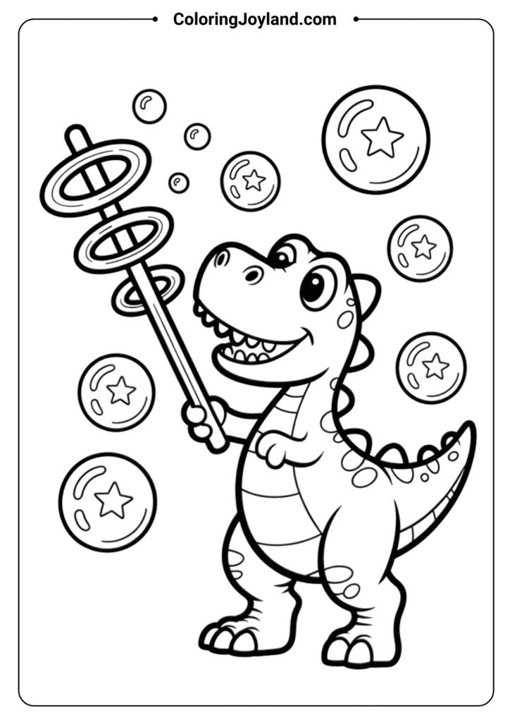 Dinosaur Blowing Bubbles - Dinosaur coloring pages