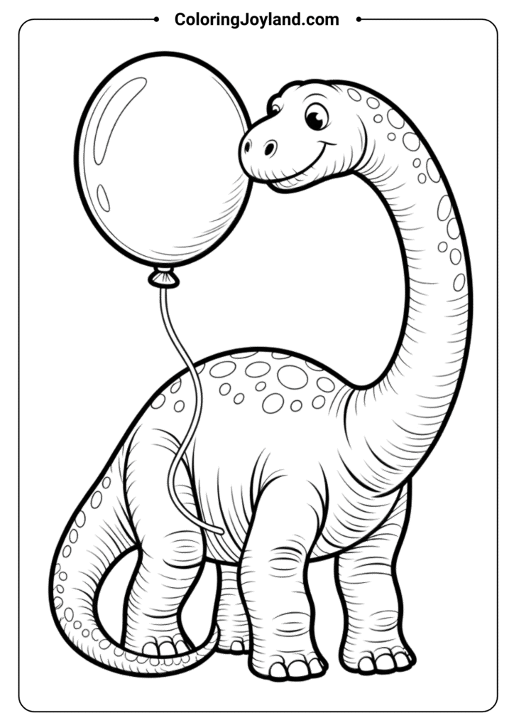 Dinosaur Holding a Balloon - Dinosaur coloring pages