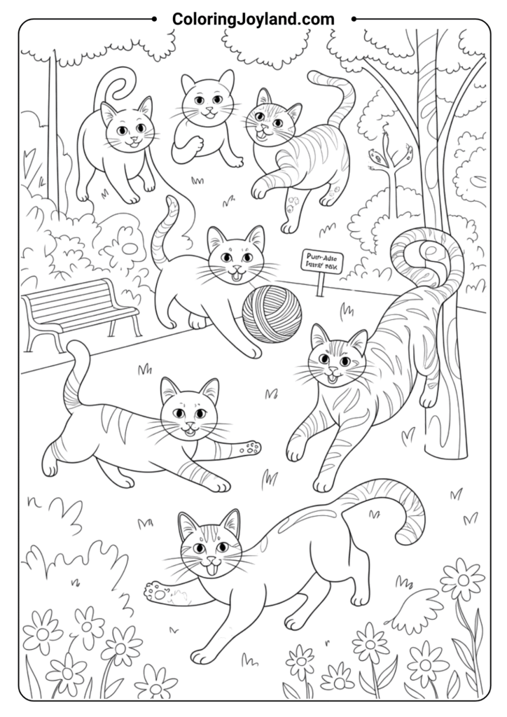 Feline Friends Realistic cat drawings to color