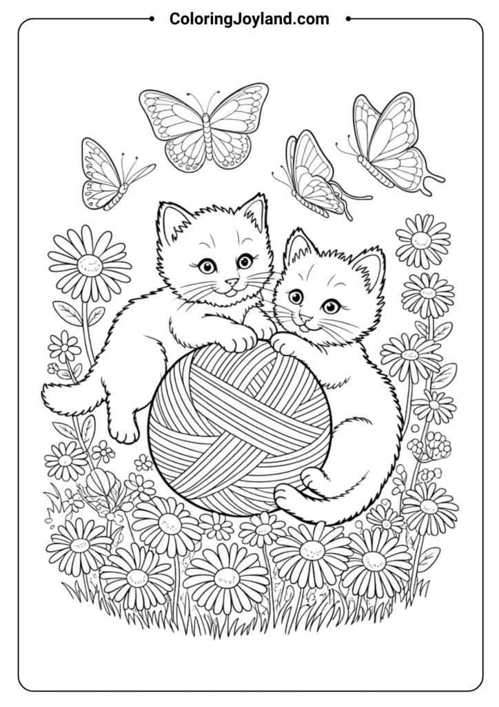 Feline Friends cat art coloring page