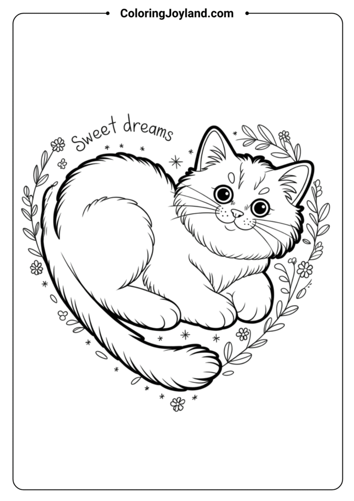 Happy Tails cat art coloring page