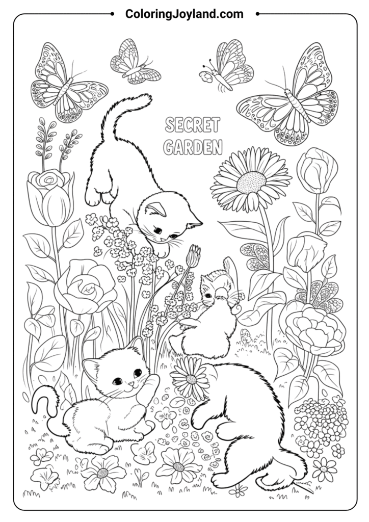 Kitten Adventures Printable cat coloring pages for kids