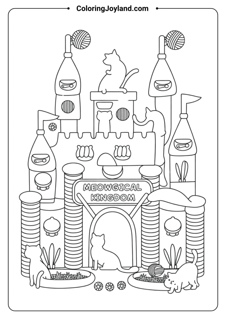 Kitty Kingdom cat coloring pages for kids