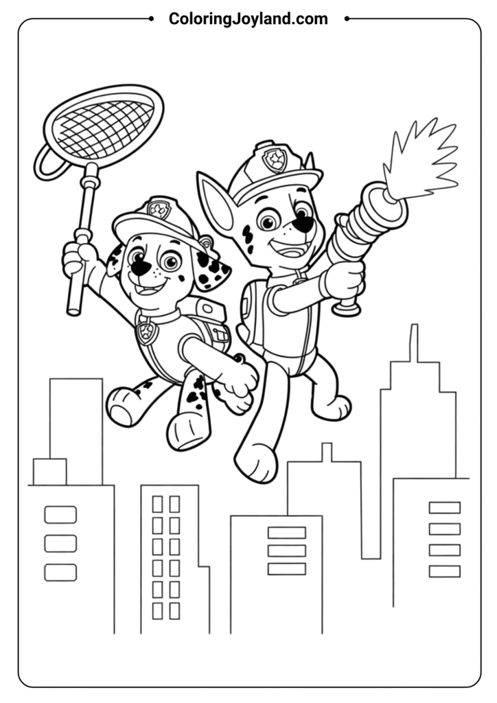 Marshall & Chase Team-Up Paw Patrol Coloring Pages