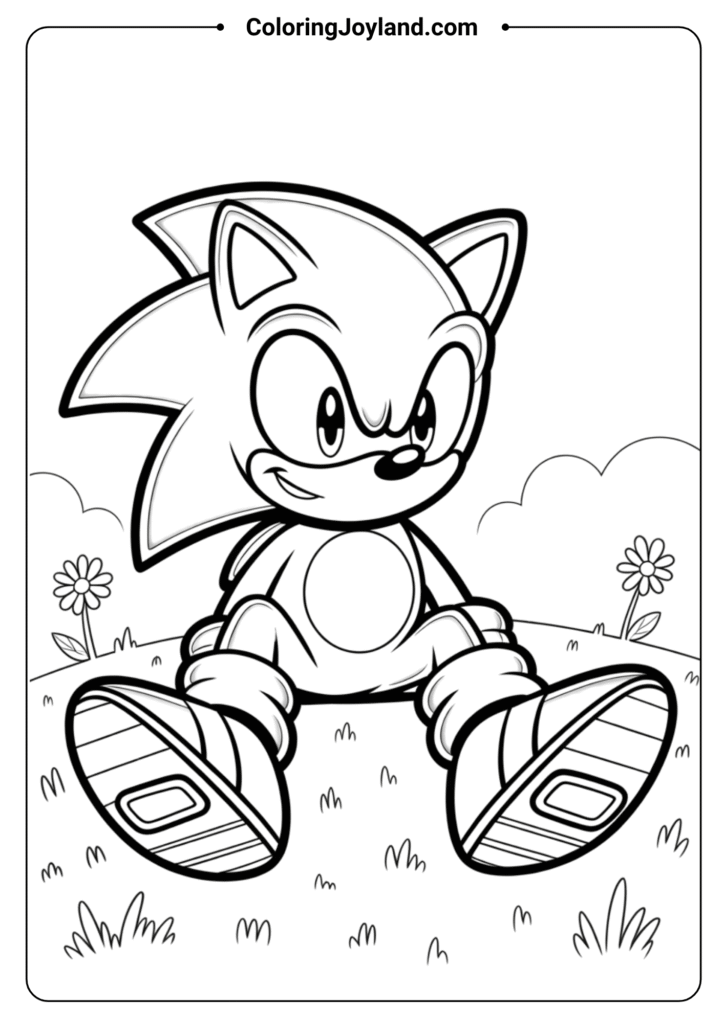 Sonic Sitting Calmly - Sonic Coloring Pages