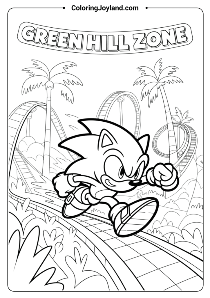 Sonic in Green Hill Zone - Sonic Coloring Pages