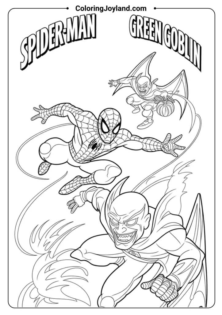 SpiderMan and Green Goblin mid-battle in the air