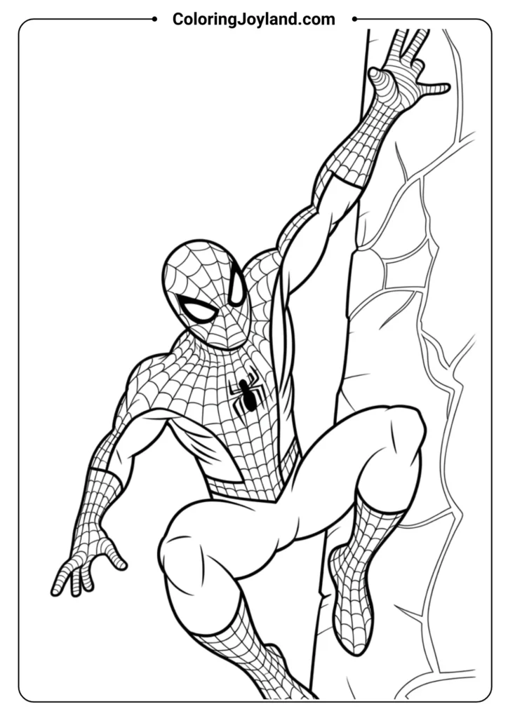 SpiderMan clinging to a vertical wall
