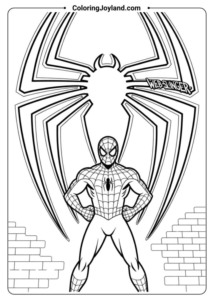 SpiderMan-standing-proudly-in-front-of-a-spider-shaped-graffiti