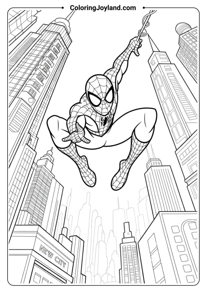 SpiderMan-swinging-between-skyscrapers-using-his-web