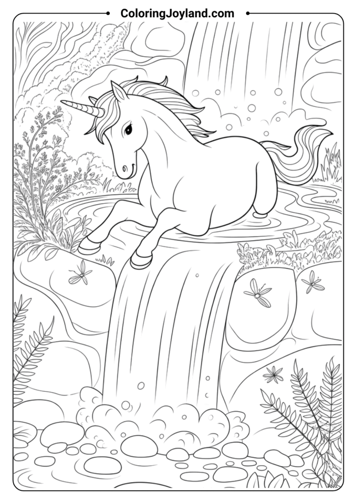Unicorn Drinking from a Waterfall