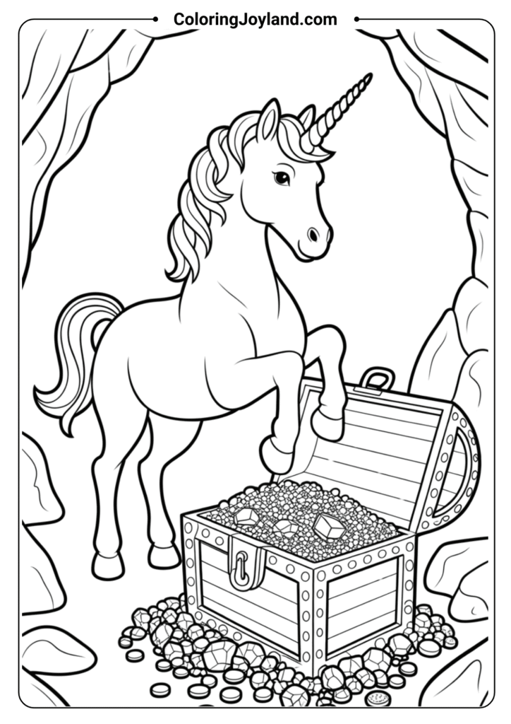 Unicorn Guarding a Treasure Chest