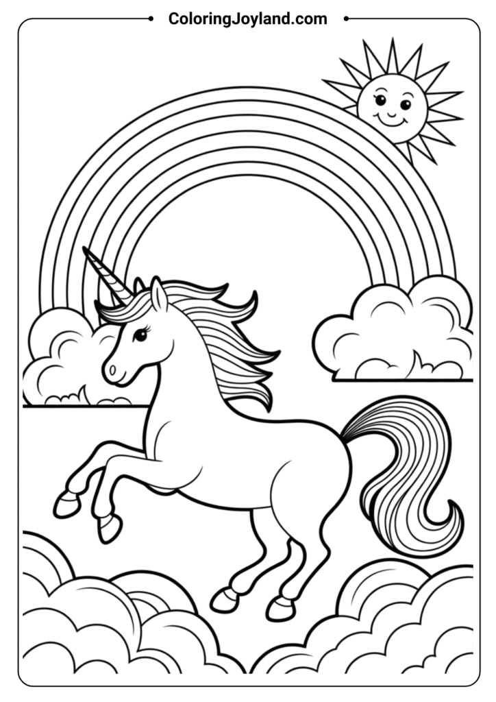 Unicorn Surrounded by Rainbows