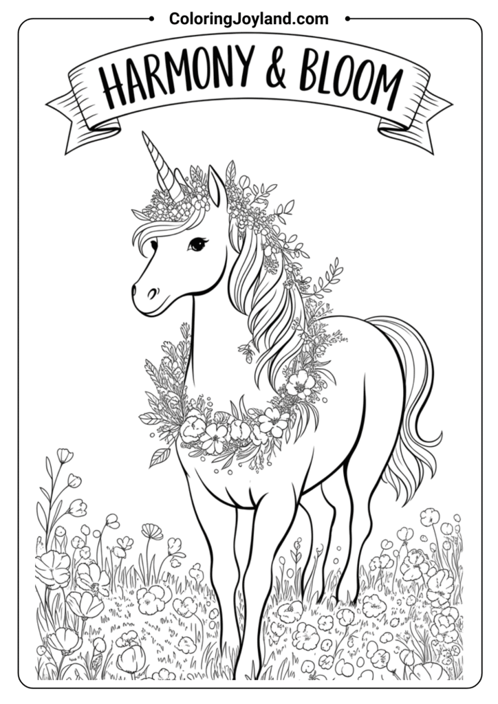 Unicorn with a Floral Wreath