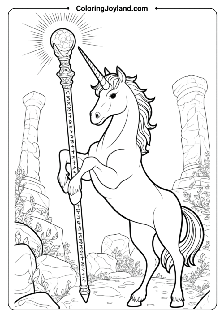 Unicorn with a Magical Staff
